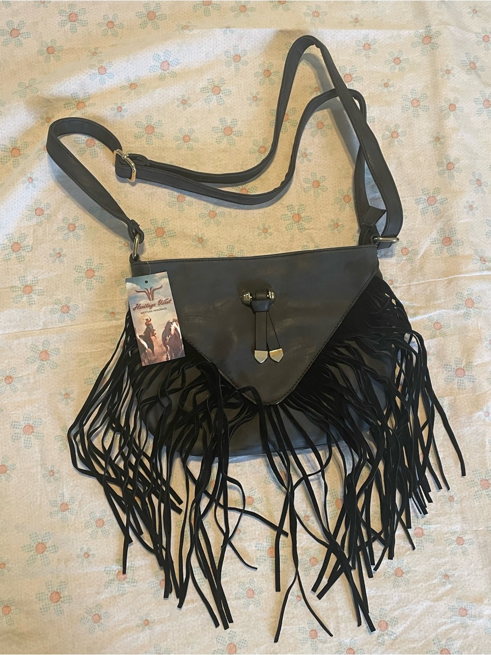 Fringed Crossbody Black Bag by Heritage West